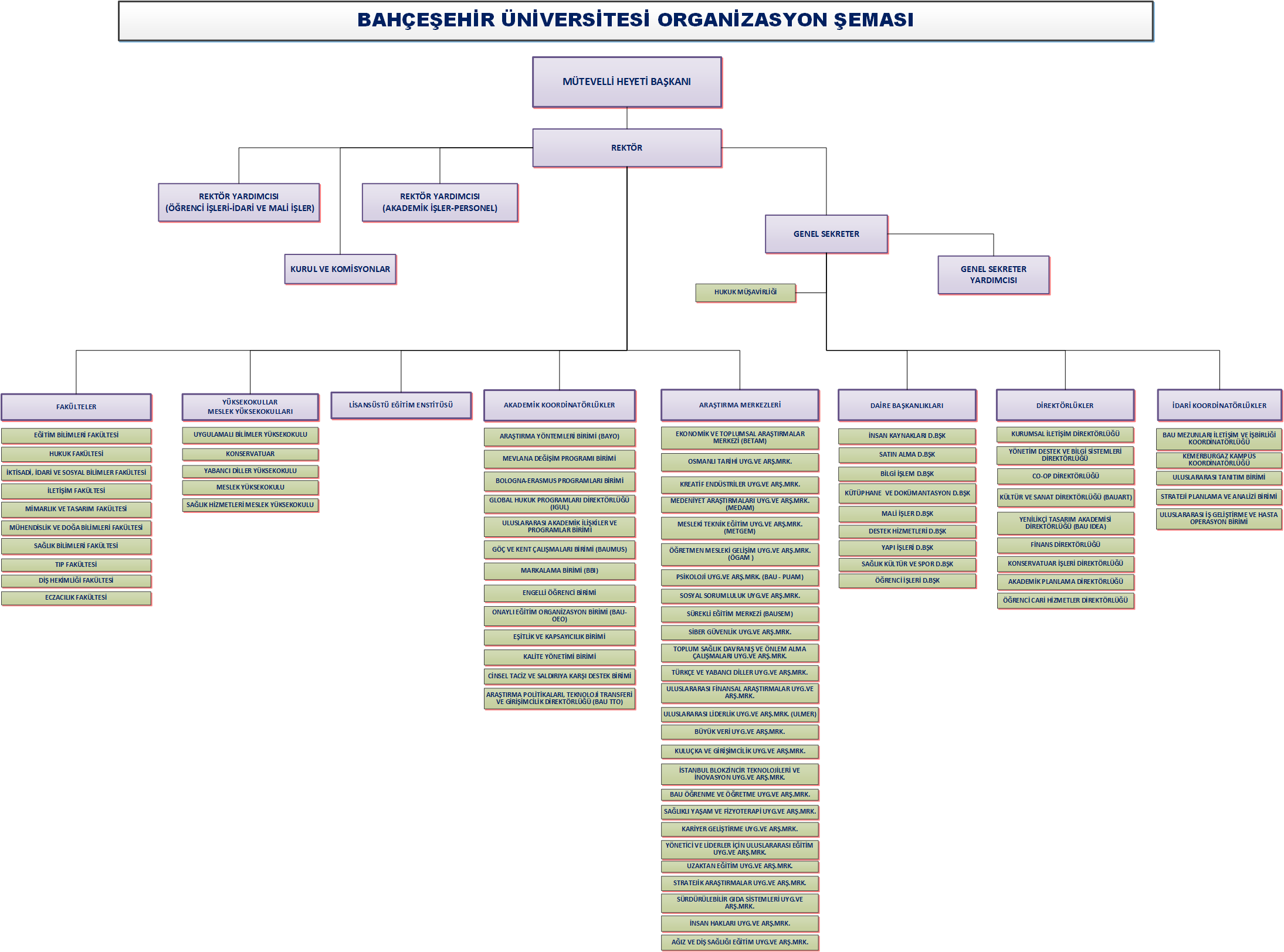 Bahçeşehir Üniversitesi Organizasyon Şeması
